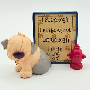 Blossom Bucket Shelly Comiskey Dog Figurine Let the Dog In Out 2010 NEW